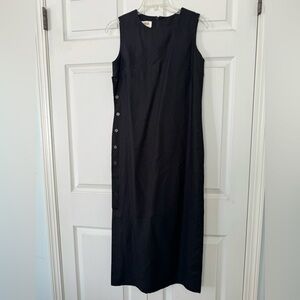 Talbots Black Irish Linen Maxi Dress with Button Detail Sz S